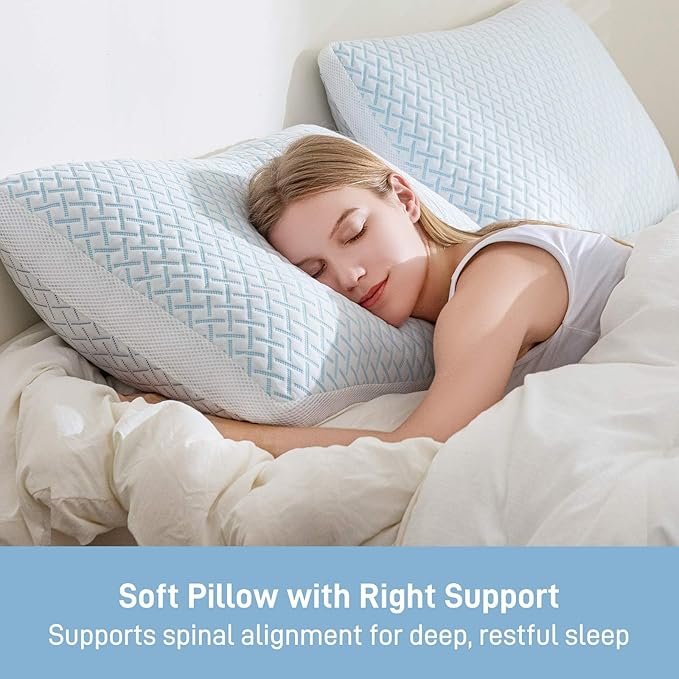 Foam Cooling Soft Pillows King Size Set of 2, Adjustable Hypoallergenic Hotel Quality Bed Pillow for Side, Back and Stomach Sleeper, Bamboo Viscose Cover, Oeko-TEX Certified - Image 2