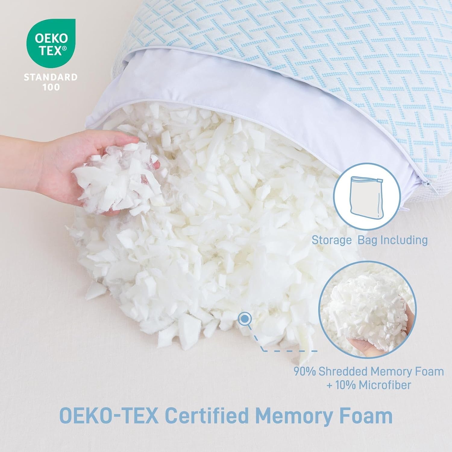 Foam Cooling Soft Pillows King Size Set of 2, Adjustable Hypoallergenic Hotel Quality Bed Pillow for Side, Back and Stomach Sleeper, Bamboo Viscose Cover, Oeko-TEX Certified - Image 3