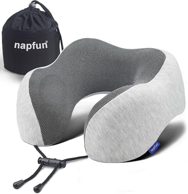 Neck Pillow for Traveling, Upgraded Travel Neck Pillow for Airplane 100% Pure Memory Foam Travel Pillow for Flight Headrest Sleep, Portable Plane Accessories, Light Grey