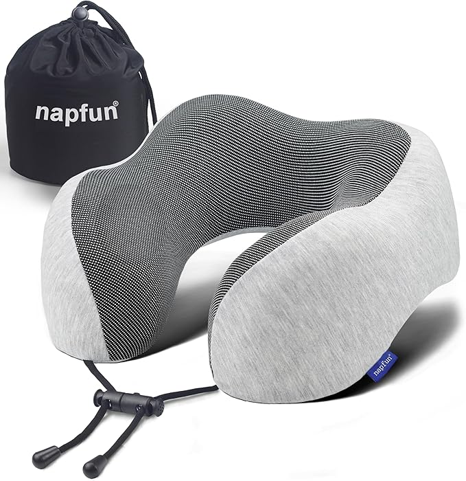 Neck Pillow for Traveling, Upgraded Travel Neck Pillow for Airplane 100% Pure Memory Foam Travel Pillow for Flight Headrest Sleep, Portable Plane Accessories, Light Grey