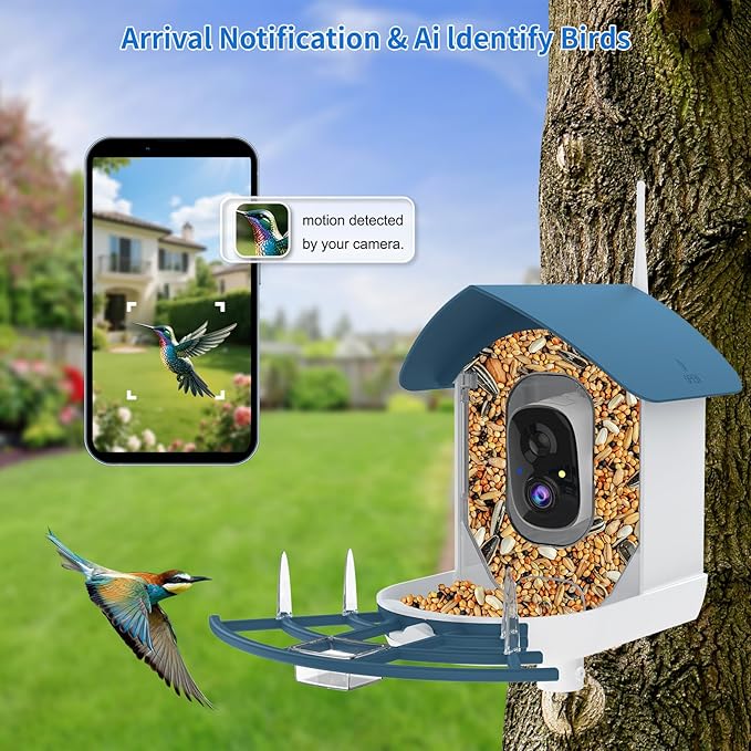 Bird Feeder with Camera,AI Identify Birds Species,Smart Bird Camera with Solar Powered,Auto Record FHD Birds Video in Backyard,Instant Notifications,Ideal Gift for Family and Bird Lovers,Navy Blue - Image 4