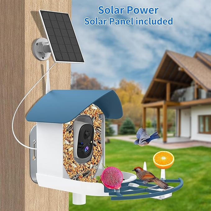Bird Feeder with Camera,AI Identify Birds Species,Smart Bird Camera with Solar Powered,Auto Record FHD Birds Video in Backyard,Instant Notifications,Ideal Gift for Family and Bird Lovers,Navy Blue - Image 3