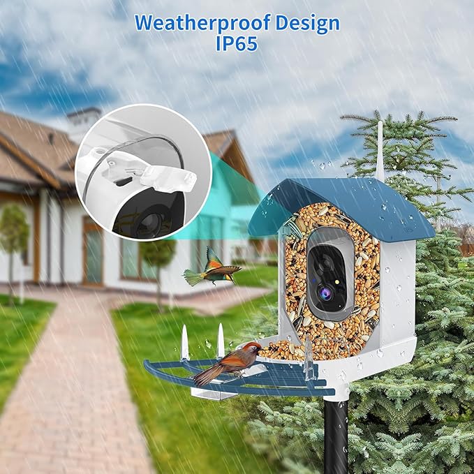 Bird Feeder with Camera,AI Identify Birds Species,Smart Bird Camera with Solar Powered,Auto Record FHD Birds Video in Backyard,Instant Notifications,Ideal Gift for Family and Bird Lovers,Navy Blue - Image 2