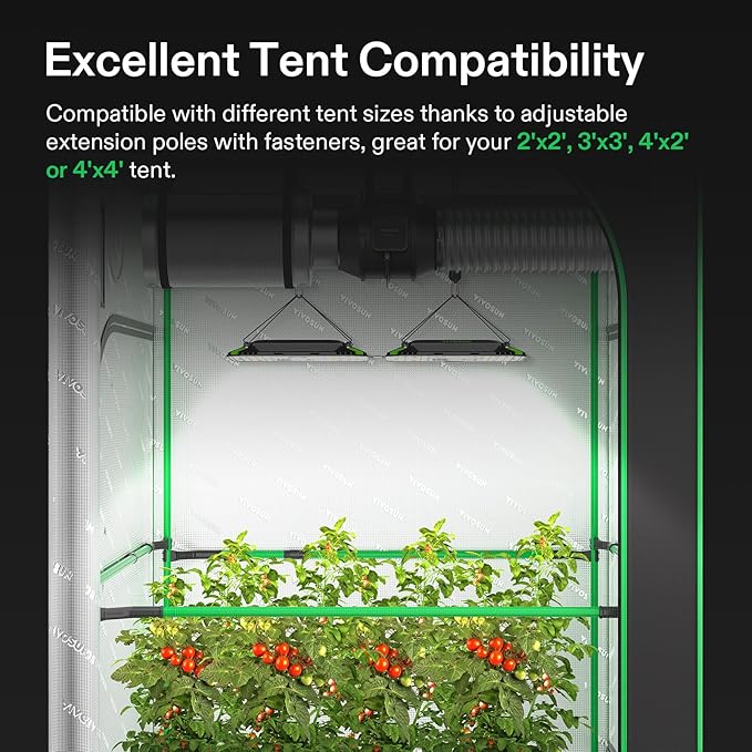Grow Tent High CFM Kit, Green Pole Range of 24"-48", Suitable for 2'x2', 3'x3', 4'x2' and 4'x4'Grow Tent, 4-Pack - Image 4