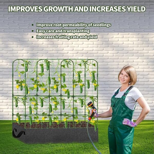 PASARA Cucumber Trellis with Grow Bag - Garden Trellis for Climbing Vegetables, 65 X 50 Inch Large Metal Trellis for Climbing Plants Outdoor, Including Twist Ties, Clips, Ties, Nylon Garden Lattice - Image 3