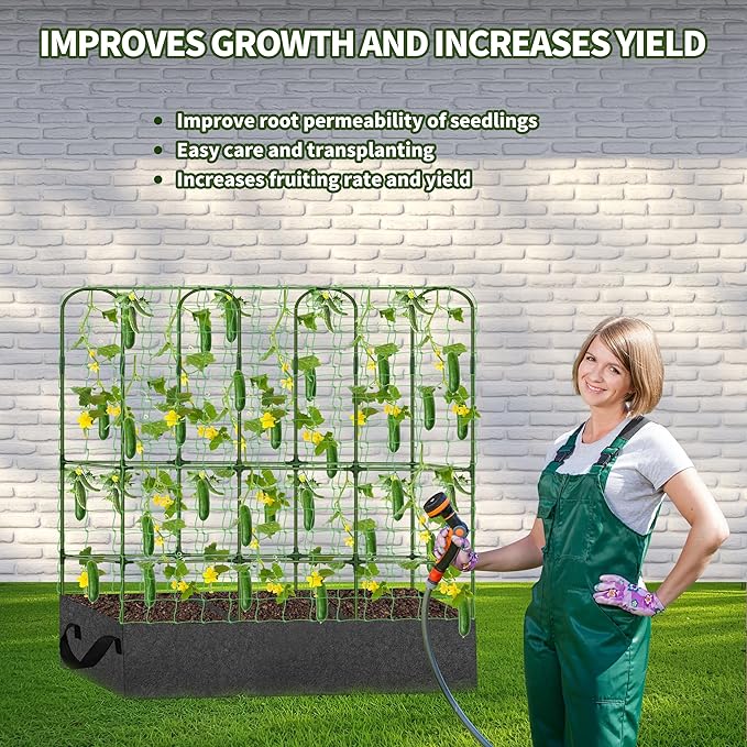 PASARA Cucumber Trellis with Grow Bag - Garden Trellis for Climbing Vegetables, 65 X 50 Inch Large Metal Trellis for Climbing Plants Outdoor, Including Twist Ties, Clips, Ties, Nylon Garden Lattice - Image 3