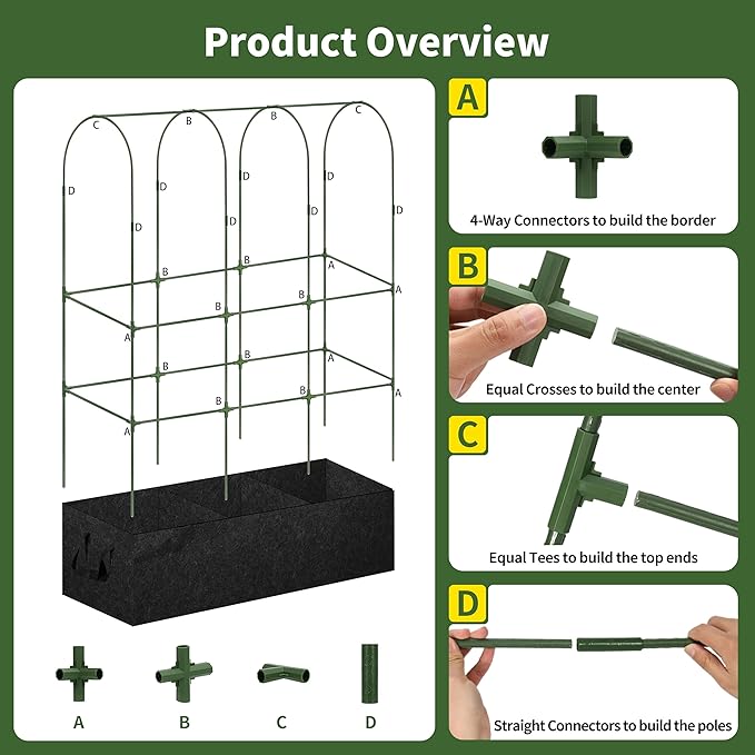 PASARA Cucumber Trellis with Grow Bag - Garden Trellis for Climbing Vegetables, 65 X 50 Inch Large Metal Trellis for Climbing Plants Outdoor, Including Twist Ties, Clips, Ties, Nylon Garden Lattice - Image 2