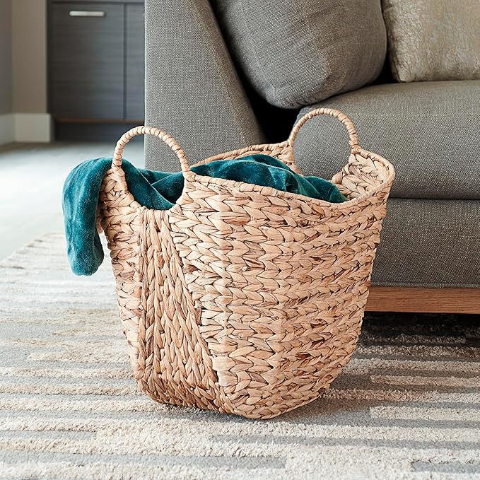 Household Essentials ML-4002 Tall Water Hyacinth Wicker Basket with Handles | Natural, Brown, Natural - Image 2
