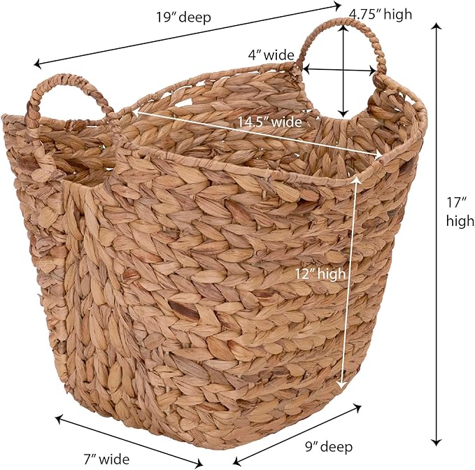 Household Essentials ML-4002 Tall Water Hyacinth Wicker Basket with Handles | Natural, Brown, Natural - Image 3