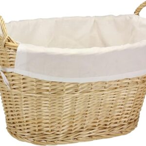 Household Essentials Wicker Laundry Basket with Handles, Handwoven Willow, Removable and Washable Liner, Great for Carrying Laundry or Storing Linens