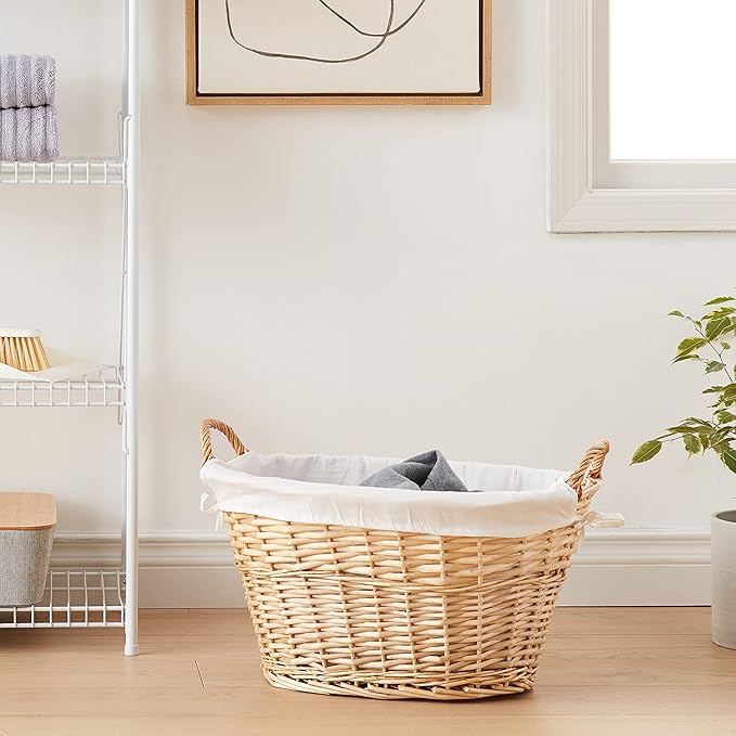 Household Essentials Wicker Laundry Basket with Handles, Handwoven Willow, Removable and Washable Liner, Great for Carrying Laundry or Storing Linens - Image 4