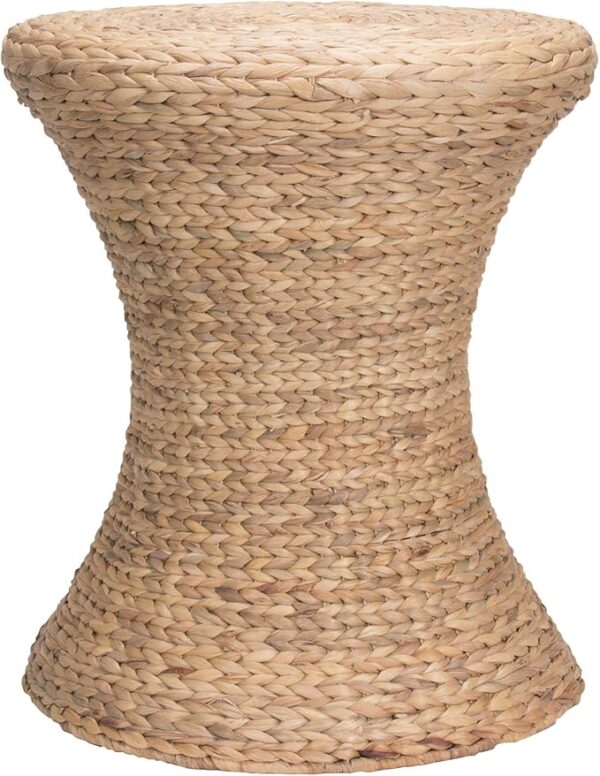 Handwoven Water Hyacinth Wicker Stool with Hourglass Shape, Natural - Image 2