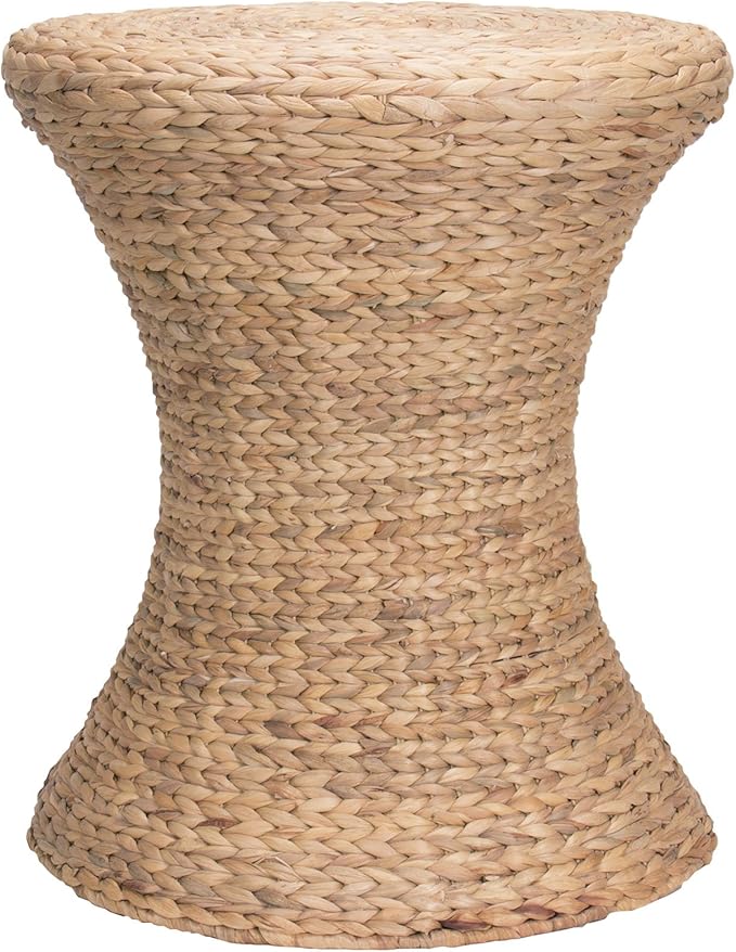 Handwoven Water Hyacinth Wicker Stool with Hourglass Shape, Natural - Image 2