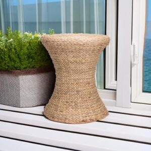 Handwoven Water Hyacinth Wicker Stool with Hourglass Shape, Natural