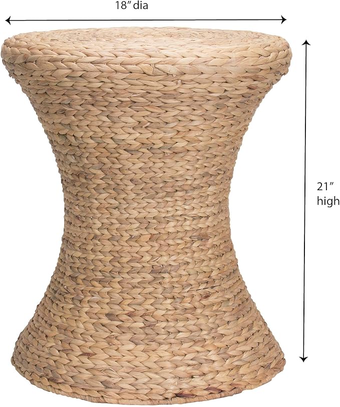Handwoven Water Hyacinth Wicker Stool with Hourglass Shape, Natural - Image 3
