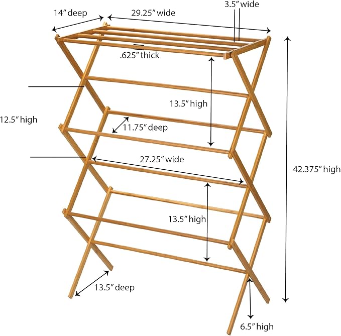 Bamboo Folding Clothes Drying Rack, Upscale Laundry Rack with 11 Dowels, Environmentally Friendly, Stable Frame, Shelf for Drying Flat - Image 2