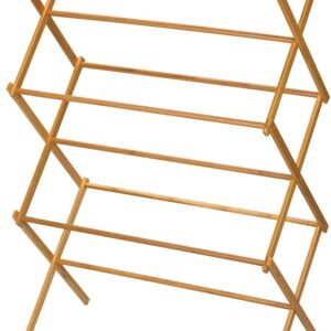 Bamboo Folding Clothes Drying Rack, Upscale Laundry Rack with 11 Dowels, Environmentally Friendly, Stable Frame, Shelf for Drying Flat