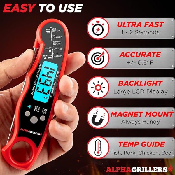 Meat Thermometer Digital - Instant Read Food Thermometer for Cooking Grilling Air Fryer Griddle Probe Kitchen Gadgets Essentials BBQ Accessories Grill Gifts for Men Him Dad Birthday - Image 4