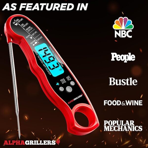 Meat Thermometer Digital - Instant Read Food Thermometer for Cooking Grilling Air Fryer Griddle Probe Kitchen Gadgets Essentials BBQ Accessories Grill Gifts for Men Him Dad Birthday - Image 3
