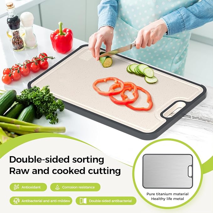 Titanium Cutting Board for Kitchen, Cutting Board Double Sided Food Grade, Pure Titanium and Wheat Straw PP, Easy to Clean Large Size 16”×11” - Image 3