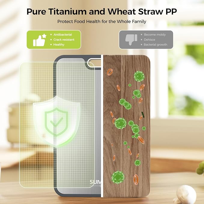 Titanium Cutting Board for Kitchen, Cutting Board Double Sided Food Grade, Pure Titanium and Wheat Straw PP, Easy to Clean Large Size 16”×11” - Image 2
