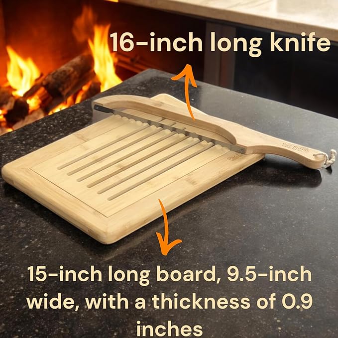 Bread Cutting Board, Bread slicer,Crumb Tray with holder,Bread Serving Tray for Kitchen-Complete set for Slicing Homemade Bread- Bread bow knife (16") Cutting Board (15x9,5") with Crumb Tray - Image 2
